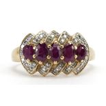 9ct gold ruby and diamond cluster ring, size Q, 3.2g : For further information on this lot please