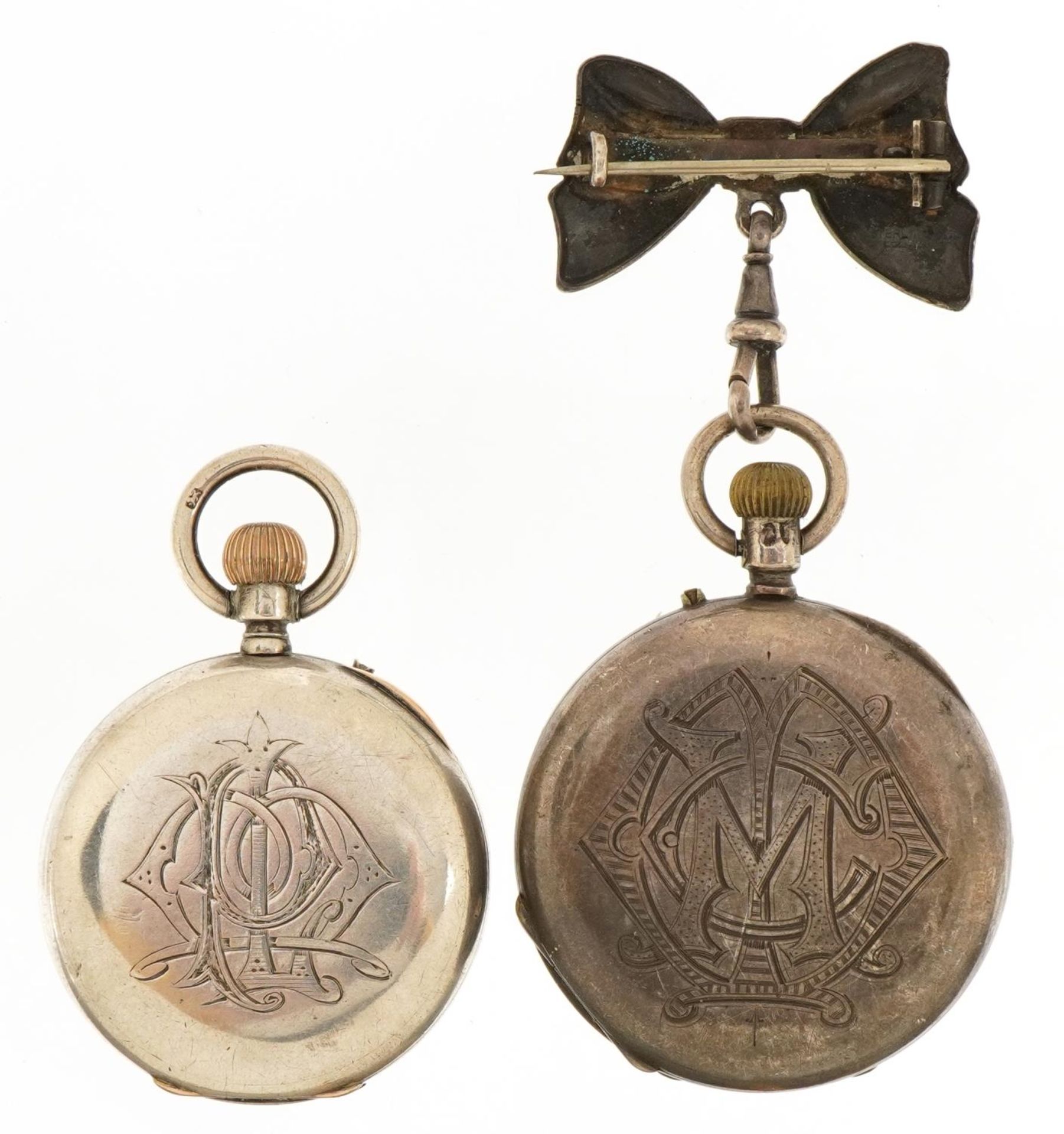 Two Victorian and later ladies silver half hunter pocket watches, one by J W Benson and one with bow - Image 3 of 6