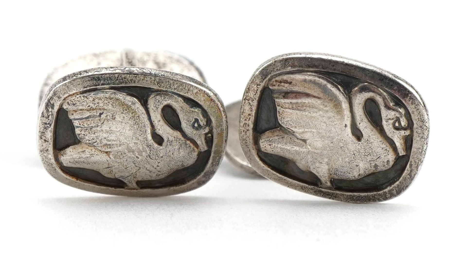 Georg Jensen, pair of Danish sterling silver swan design cufflinks with box, each numbered 55, 1.5cm