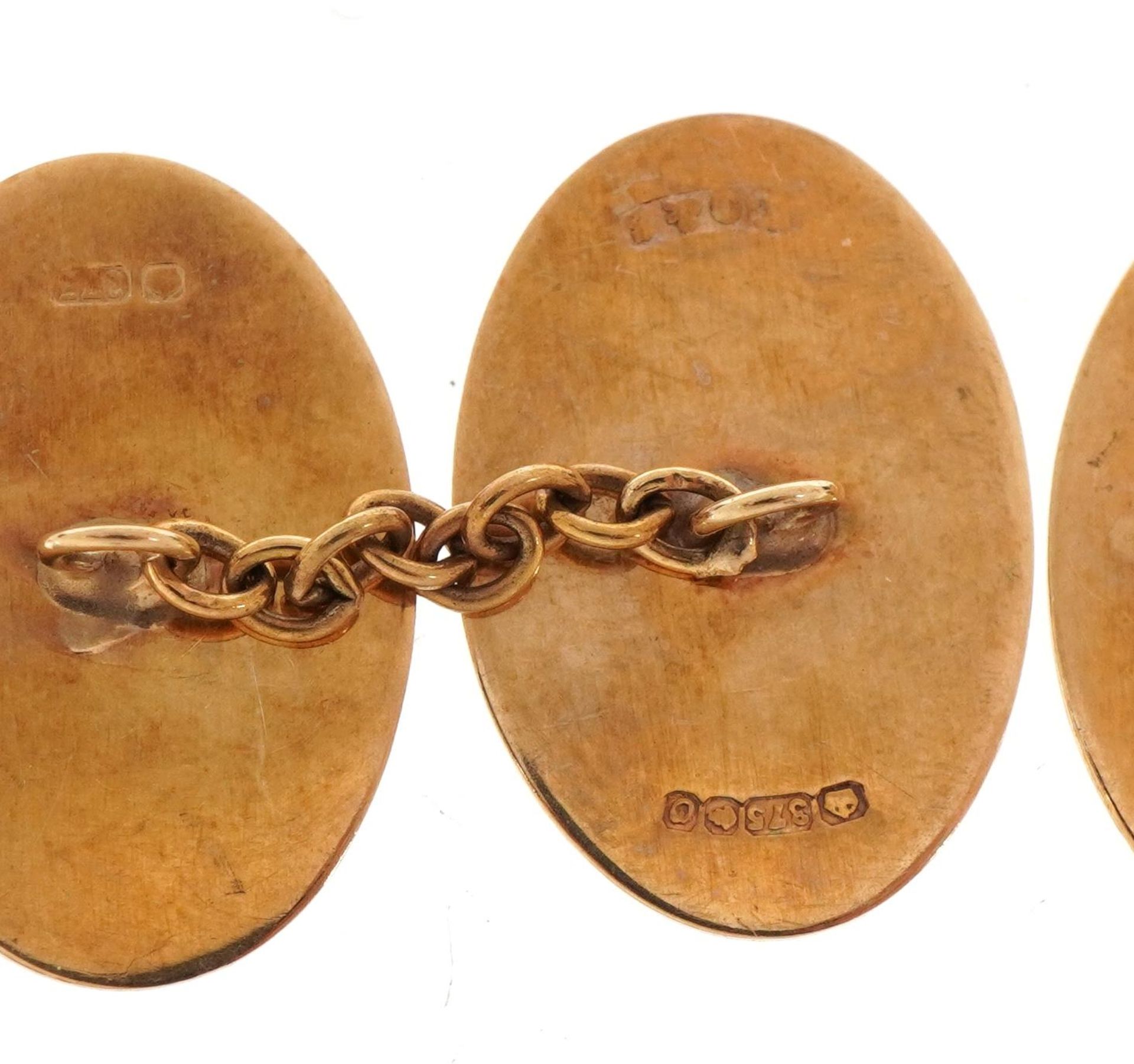 Pair of 9ct gold oval cufflinks with engraved initials, 1.8cm high, 3.8g : For further information - Bild 3 aus 4