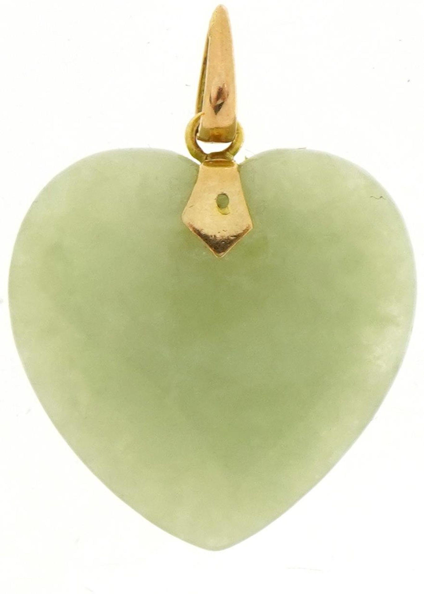 Gold mounted jade love heart pendant, possibly Chinese, 2.7cm high, 3.8g : For further information - Image 2 of 2