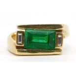 Art Deco style 18ct gold green stone and diamond crossover ring, size M/N, 10.8g : For further