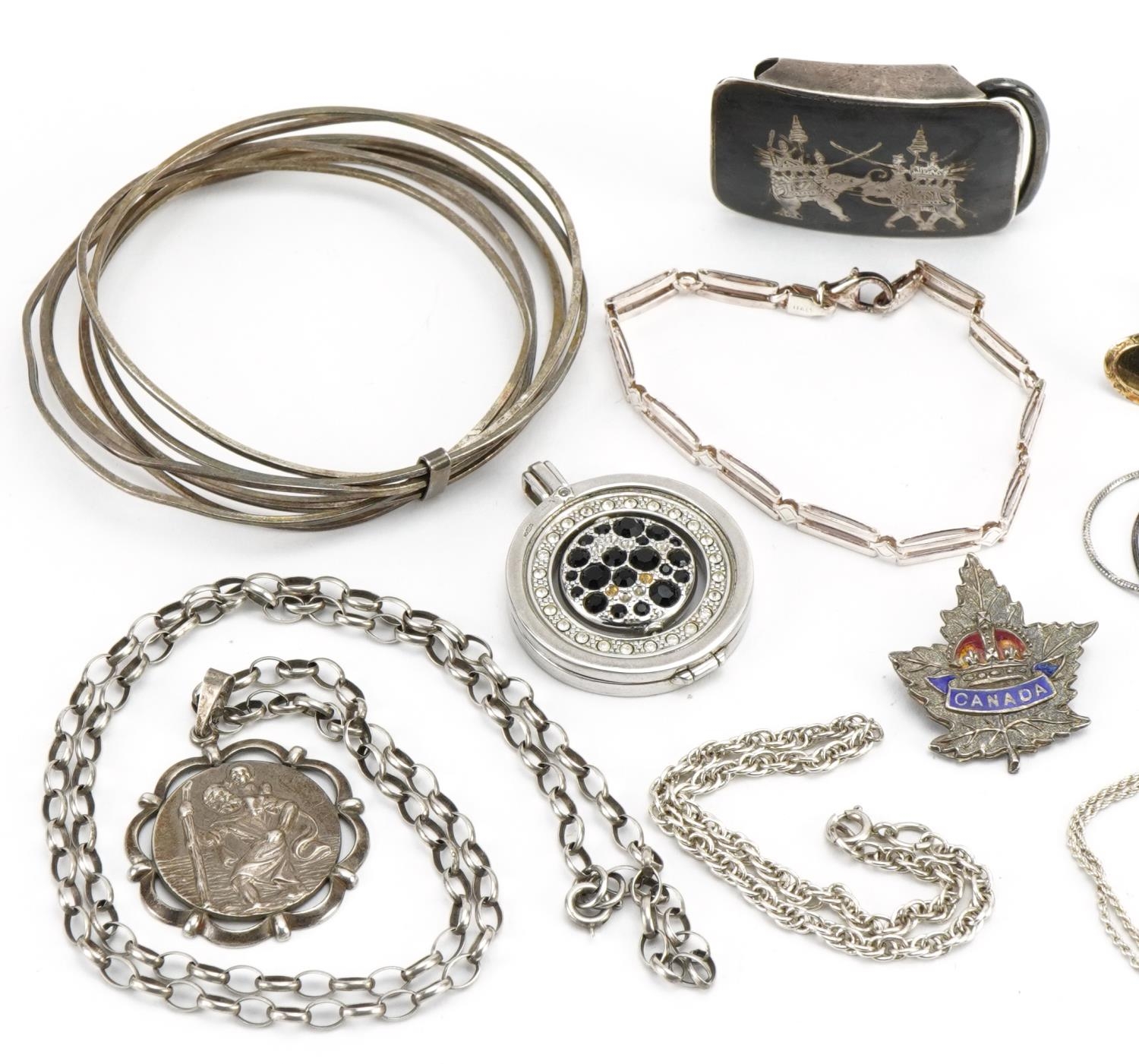 Vintage and later silver jewellery including rotating pendant set with clear and black stones, - Image 2 of 4