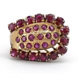 14k gold ruby two tier cluster ring, size M, 6.0g : For further information on this lot please