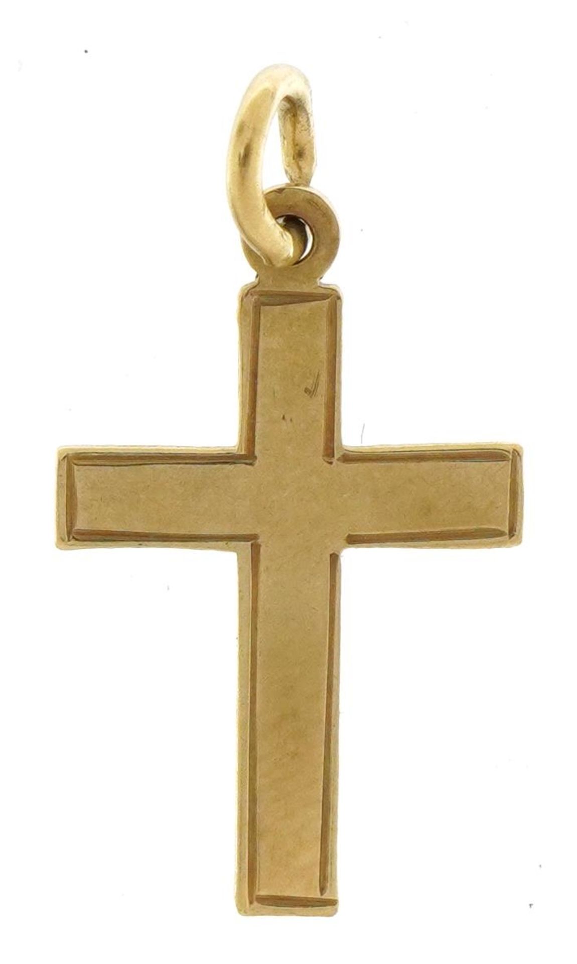 9ct gold cross pendant, 1.8cm high, 0.4g : For further information on this lot please contact the
