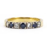 18ct gold diamond and sapphire half eternity ring, each diamond approximately 2.8mm in diameter,