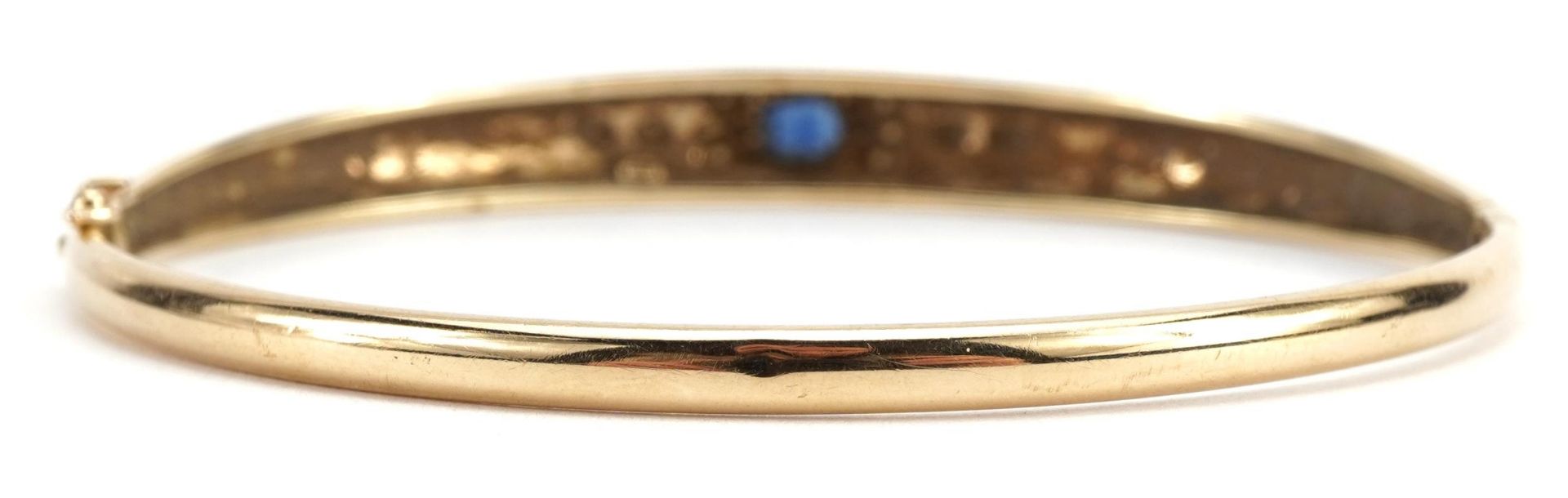 14ct gold sapphire and diamond hinged bangle, 6.3cm wide, 10.5g : For further information on this - Bild 2 aus 3