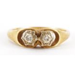 18ct gold diamond two stone ring, each diamond approximately 2.4mm in diameter, size N/O, 4.0g : For