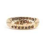 Victorian unmarked gold mizpah ring set with seed pearls, tests as 15ct gold, size N, 2.8g : For