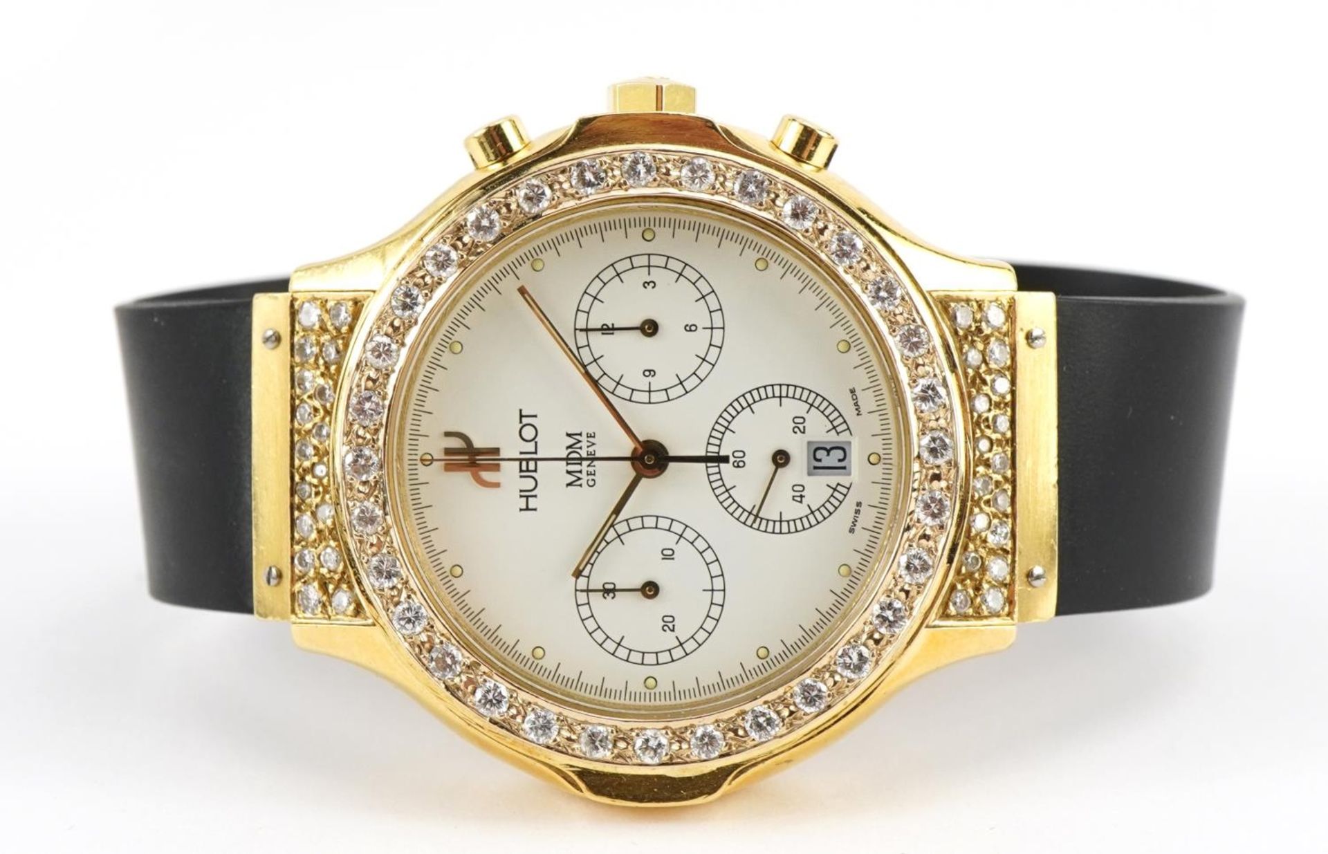 Hublot, 18ct gold and diamond Hublot MDM 1621.3 wristwatch, reference 251132, with black rubber - Bild 2 aus 7