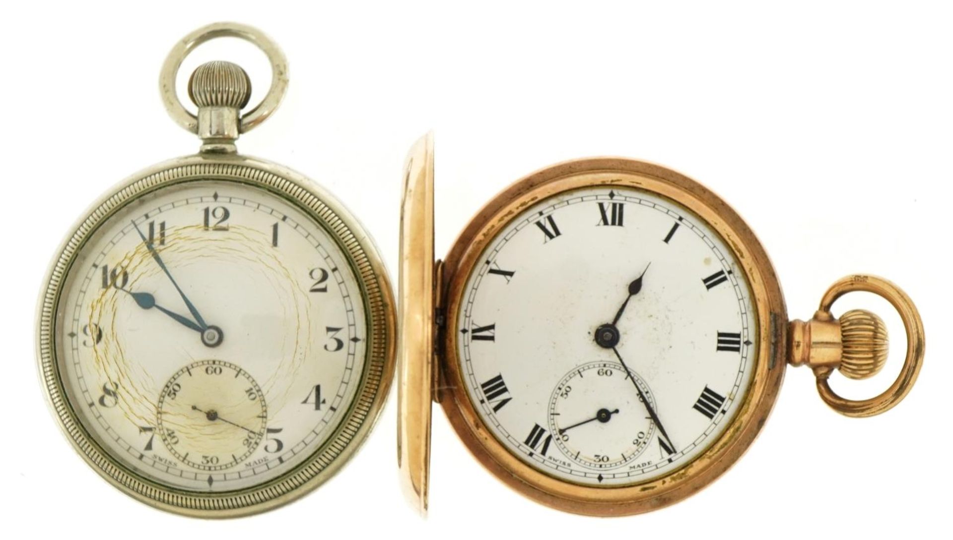 Gentlemen's gold plated half hunter pocket watch and a white metal open face pocket watch, each with - Bild 2 aus 7