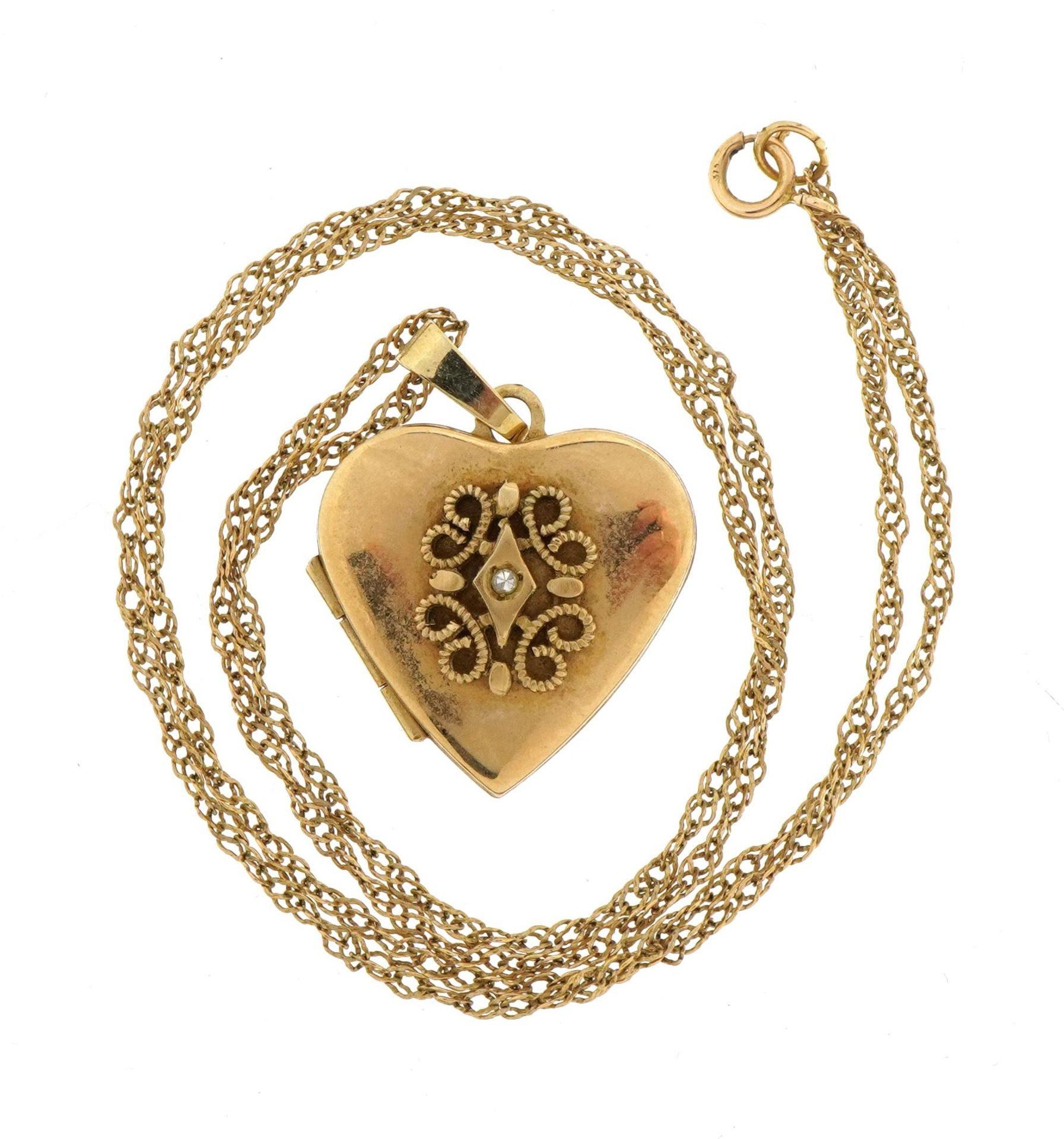 9ct gold love heart locket set with a diamond on a 9ct gold necklace, 3.0cm high and 46cm in length, - Bild 2 aus 5