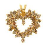 14K Gold diamond love heart cluster pendant, indistinctly stamped to the reverse, 3.1cm high, 8.4g :
