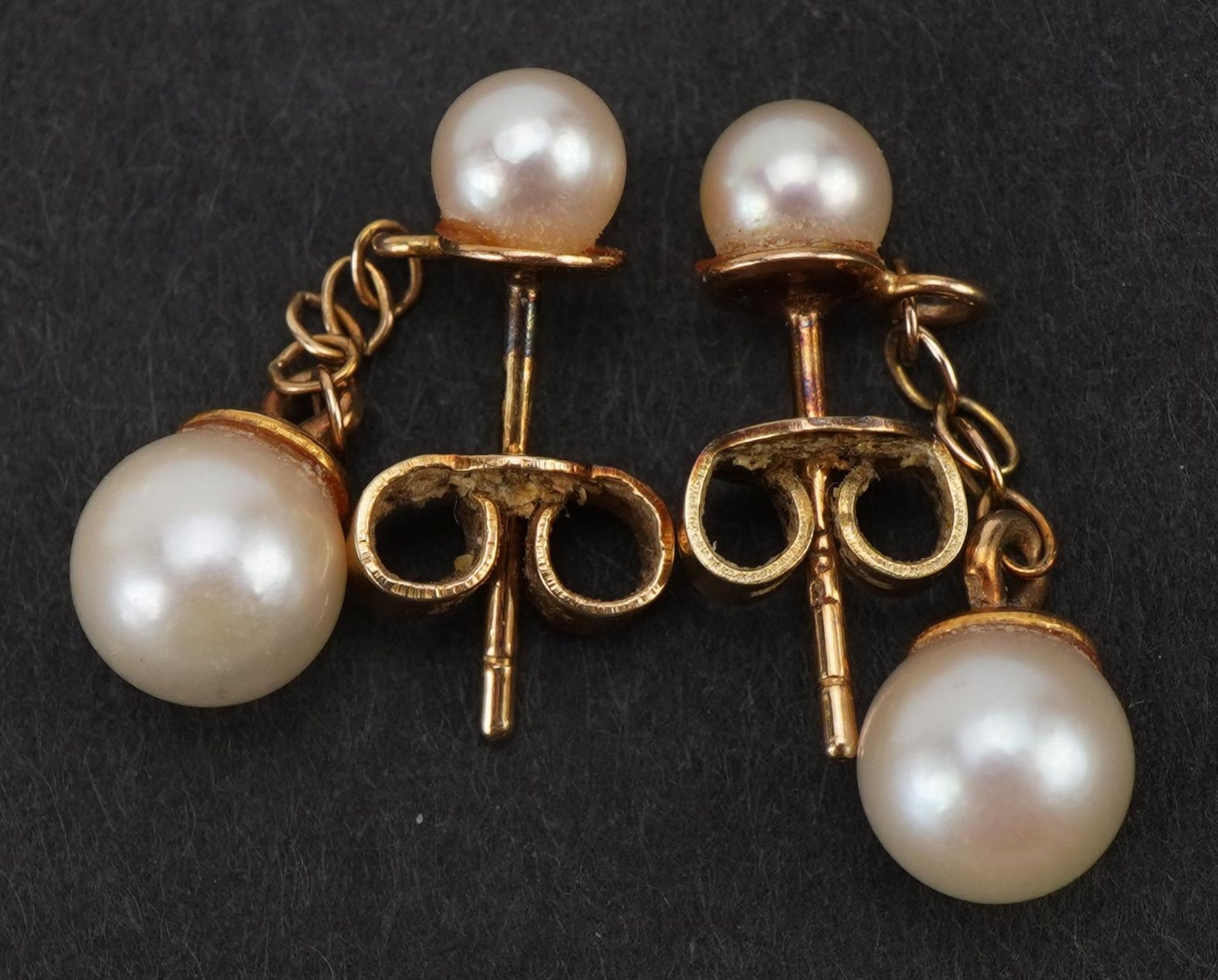 Pair 9ct gold cultured pearl drop earrings, 2.3cm high, 1.5g : For further information on this lot - Image 2 of 2