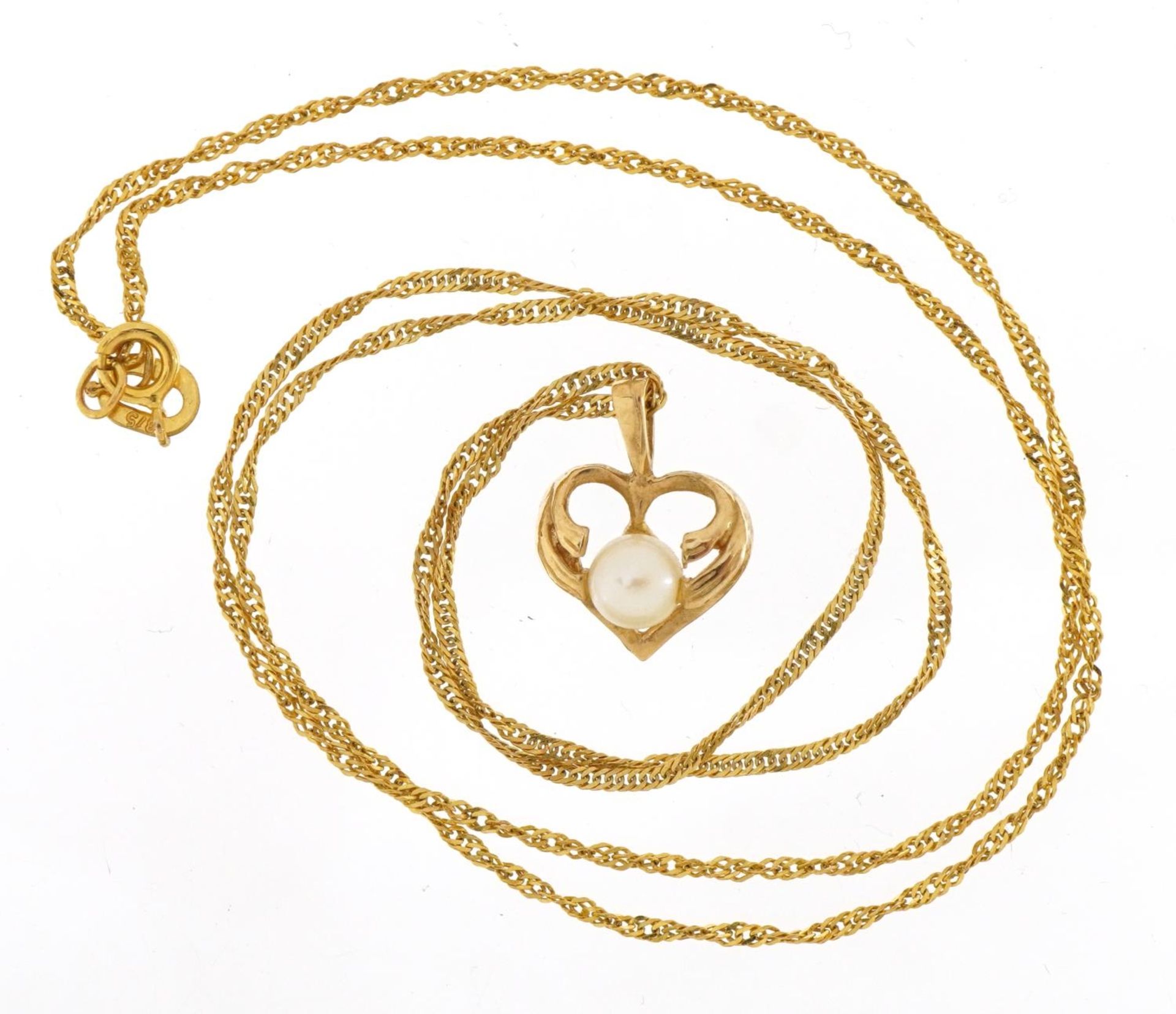 9ct gold love heart pendant set with a pearl on a 9ct gold rope twist necklace, 1.3cm high and - Bild 2 aus 4