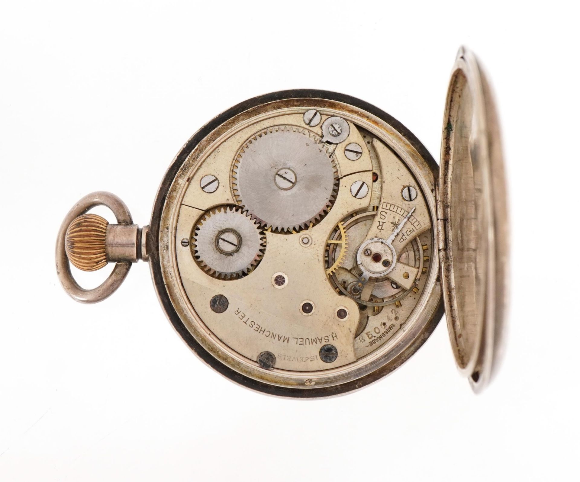 H Samuel, gentlemen's silver half hunter pocket watch, the case numbered 569654, London import - Image 4 of 6