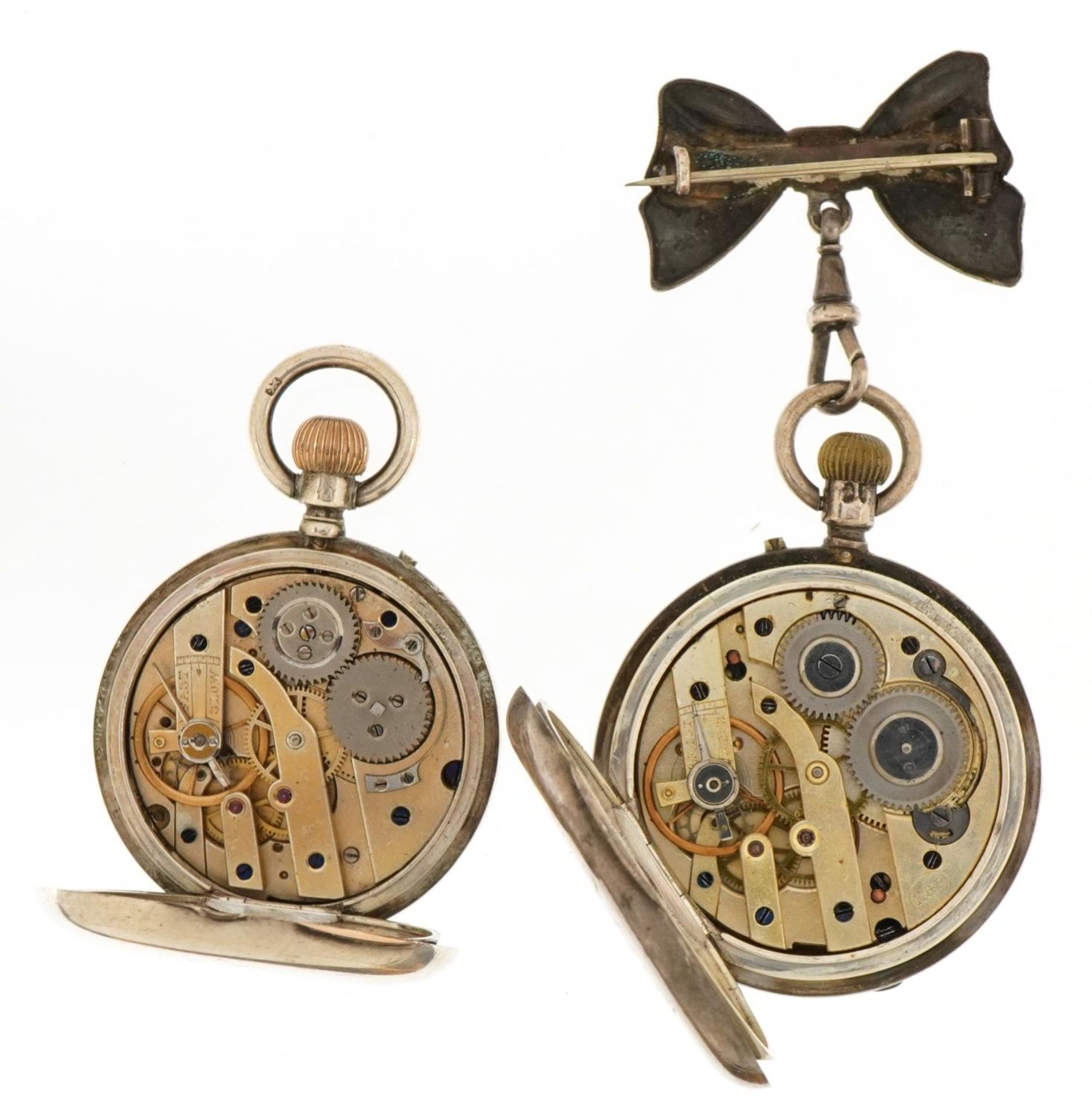 Two Victorian and later ladies silver half hunter pocket watches, one by J W Benson and one with bow - Image 4 of 6