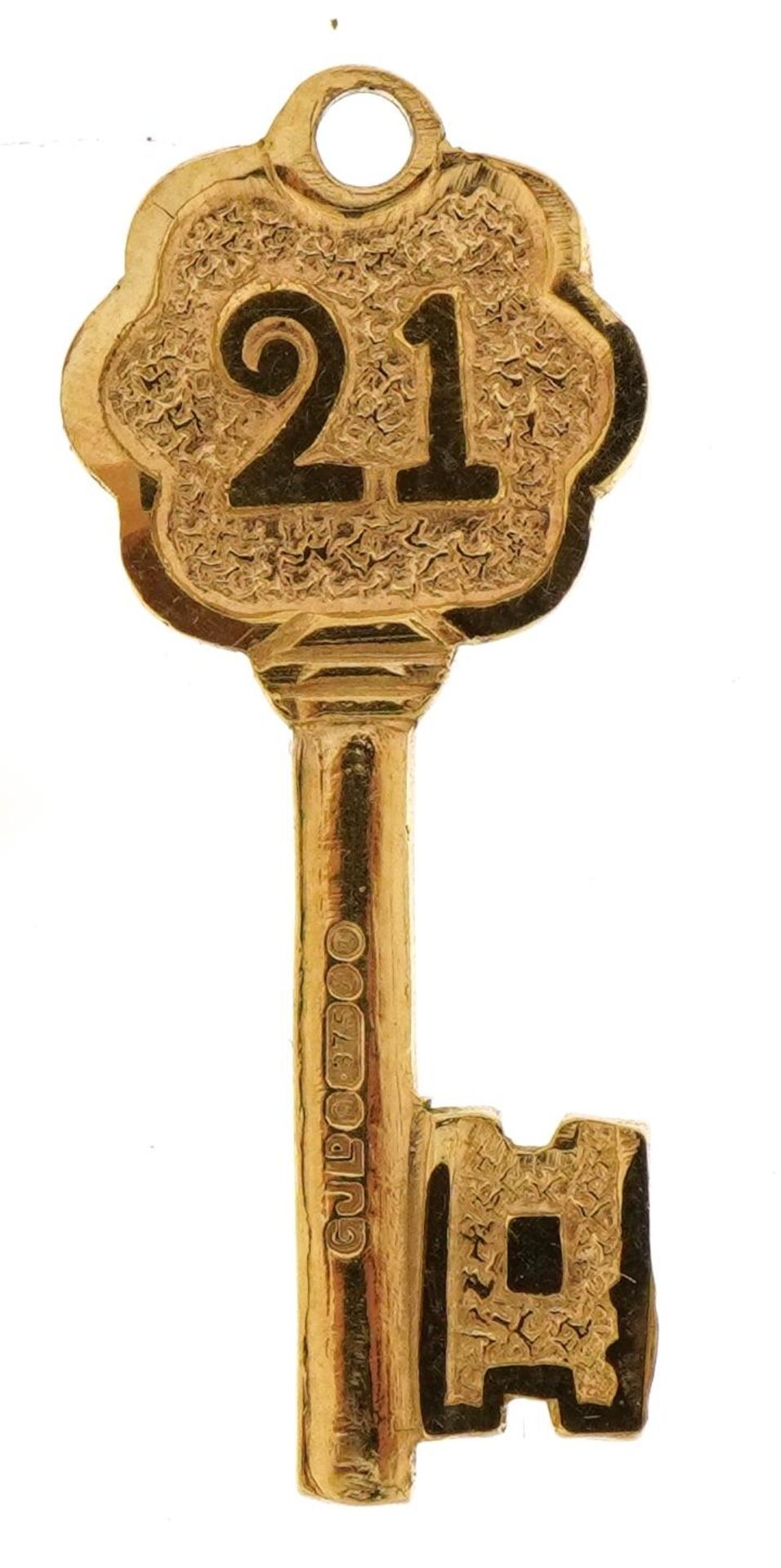 9ct gold '21' key charm, 2.6cm high, 1.8g : For further information on this lot please contact the - Bild 2 aus 3