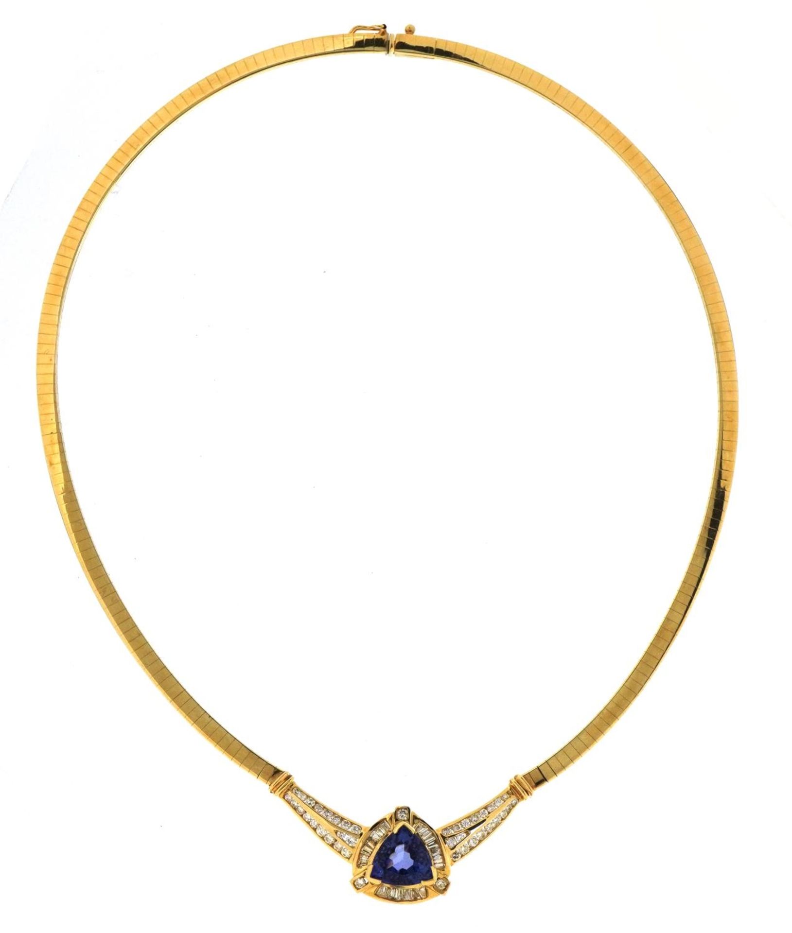 14k gold tanzanite and diamond snake link necklace, the tanzanite approximately 10.5mm x 10.7mm x - Image 2 of 6