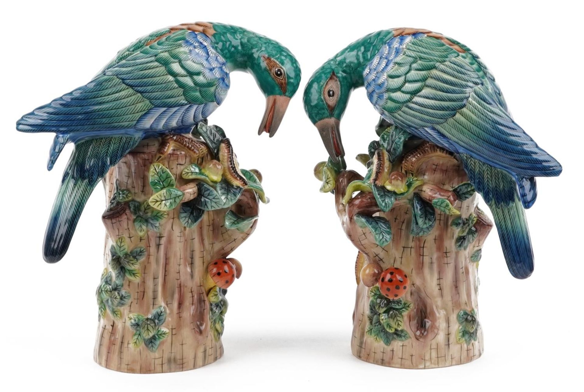 Manner of Sevres, large pair of continental porcelain birds, the largest 31cm high : For further