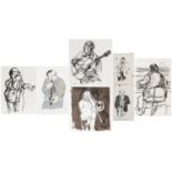 Karel Lek - Jazz musicians, seven Welsh ink drawings including Ron Darke, some mounted, each