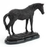 Patinated bronze study of a horse raised on a shaped marble base, 27cm in length : For further