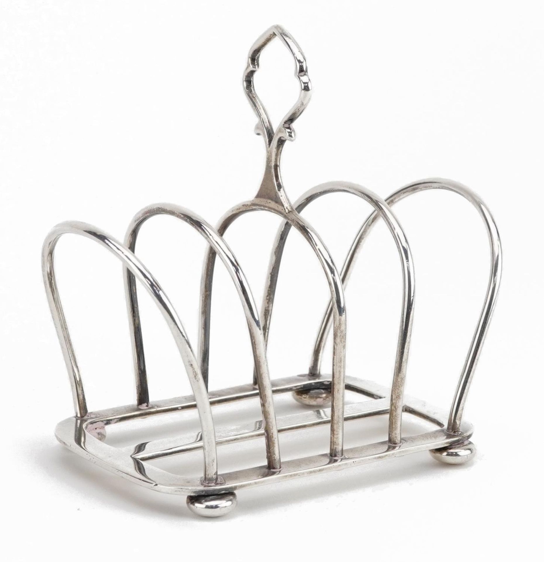 Hukin & Heath, Art Deco silver four slice toast rack in the manner of Christopher Dresser,