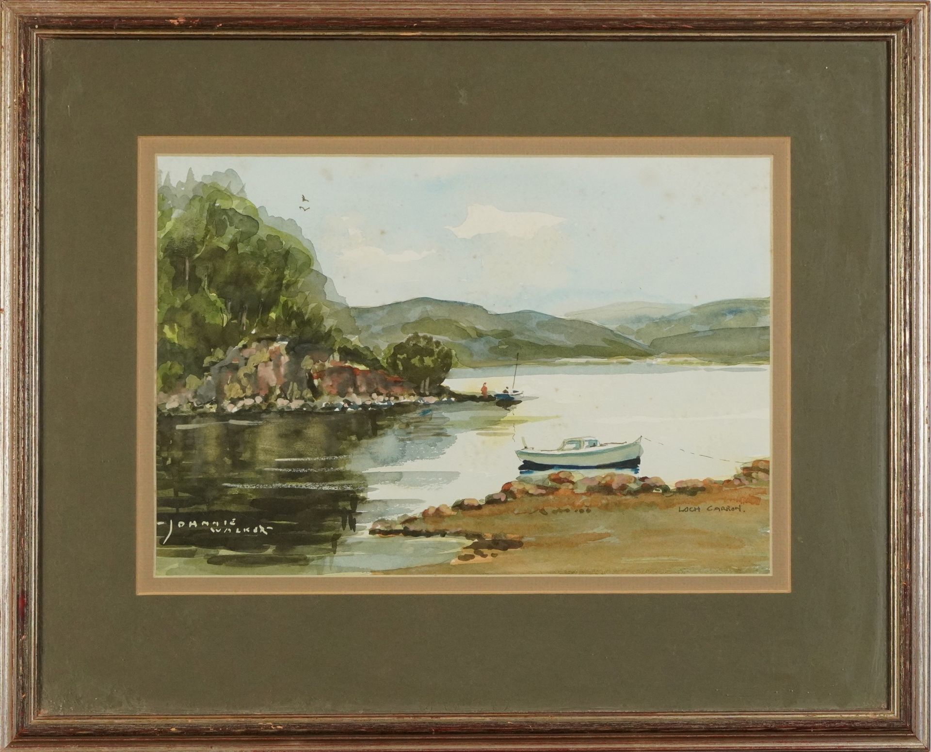 Johnnie Walker - Loch Carron, Scottish watercolour, mounted, framed and glazed, 37cm x 26cm - Image 2 of 6