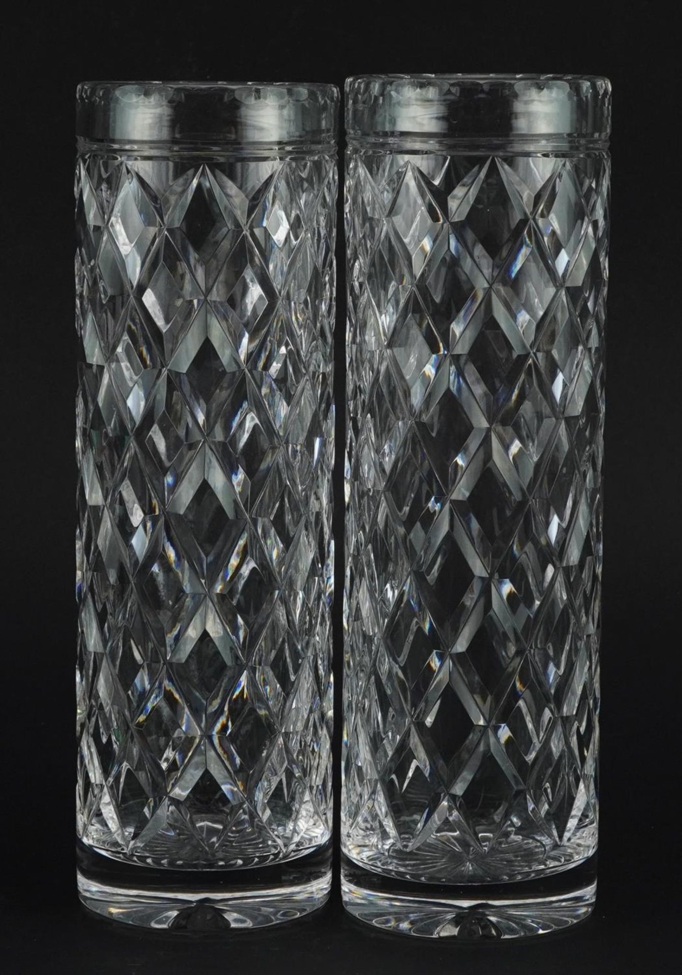 Pair of Stewart Crystal cylindrical vases, each 25.5cm high : For further information on this lot - Bild 2 aus 3