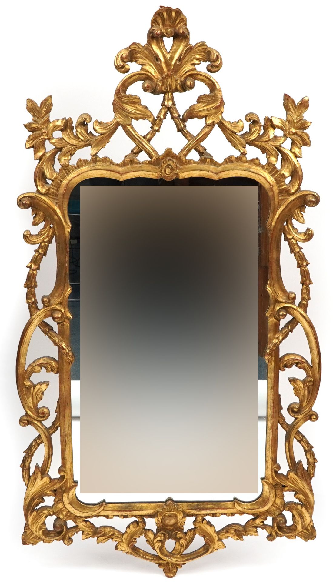 Large Florentine wall mirror carved with foliage, 132cm x 64cm : For further information on this lot