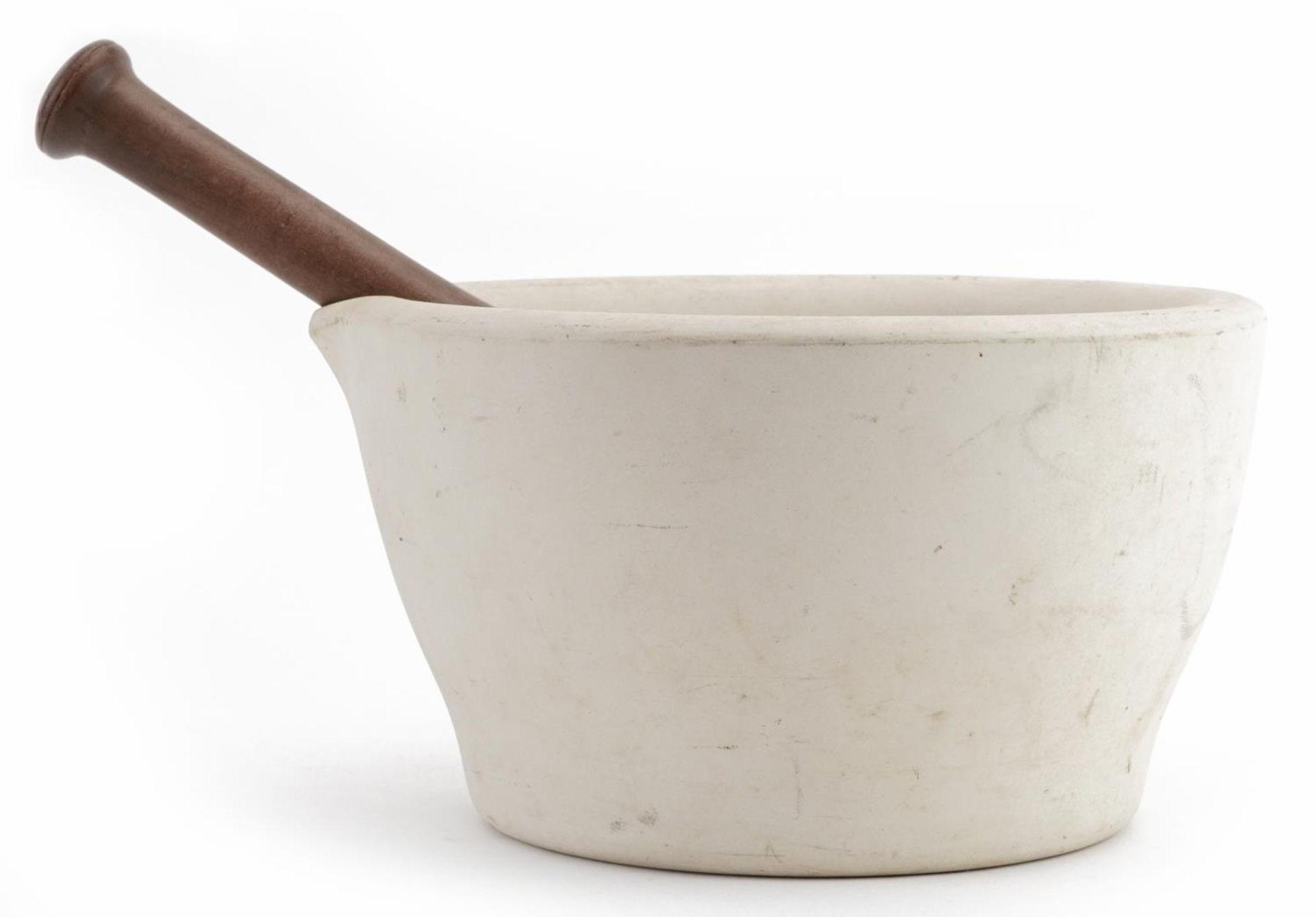 Military interest Wedgwood Best Composition mortar with hardwood pestle, impressed marks to the