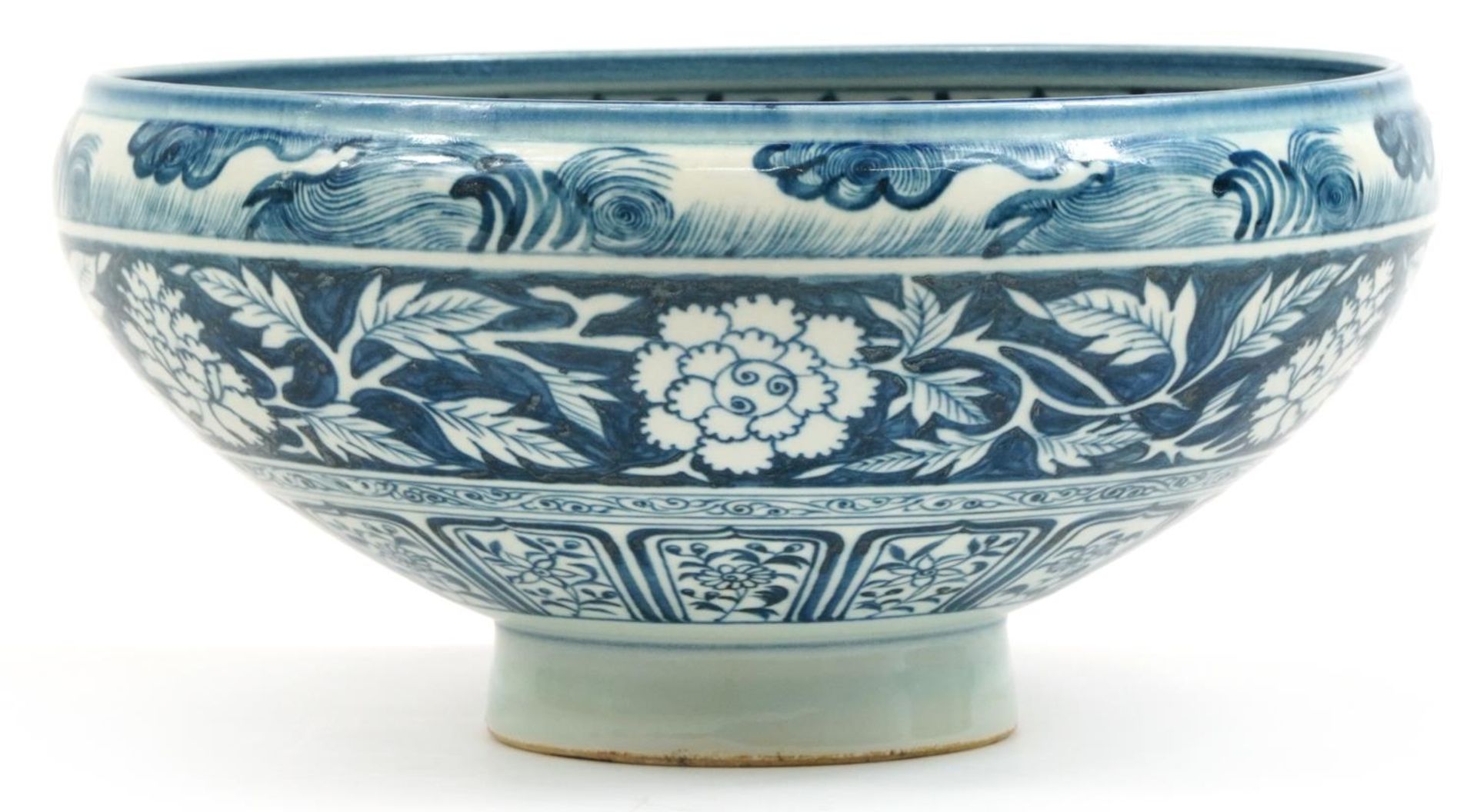 Very large Chinese Islamic blue and white porcelain footed bowl hand painted with phoenixes