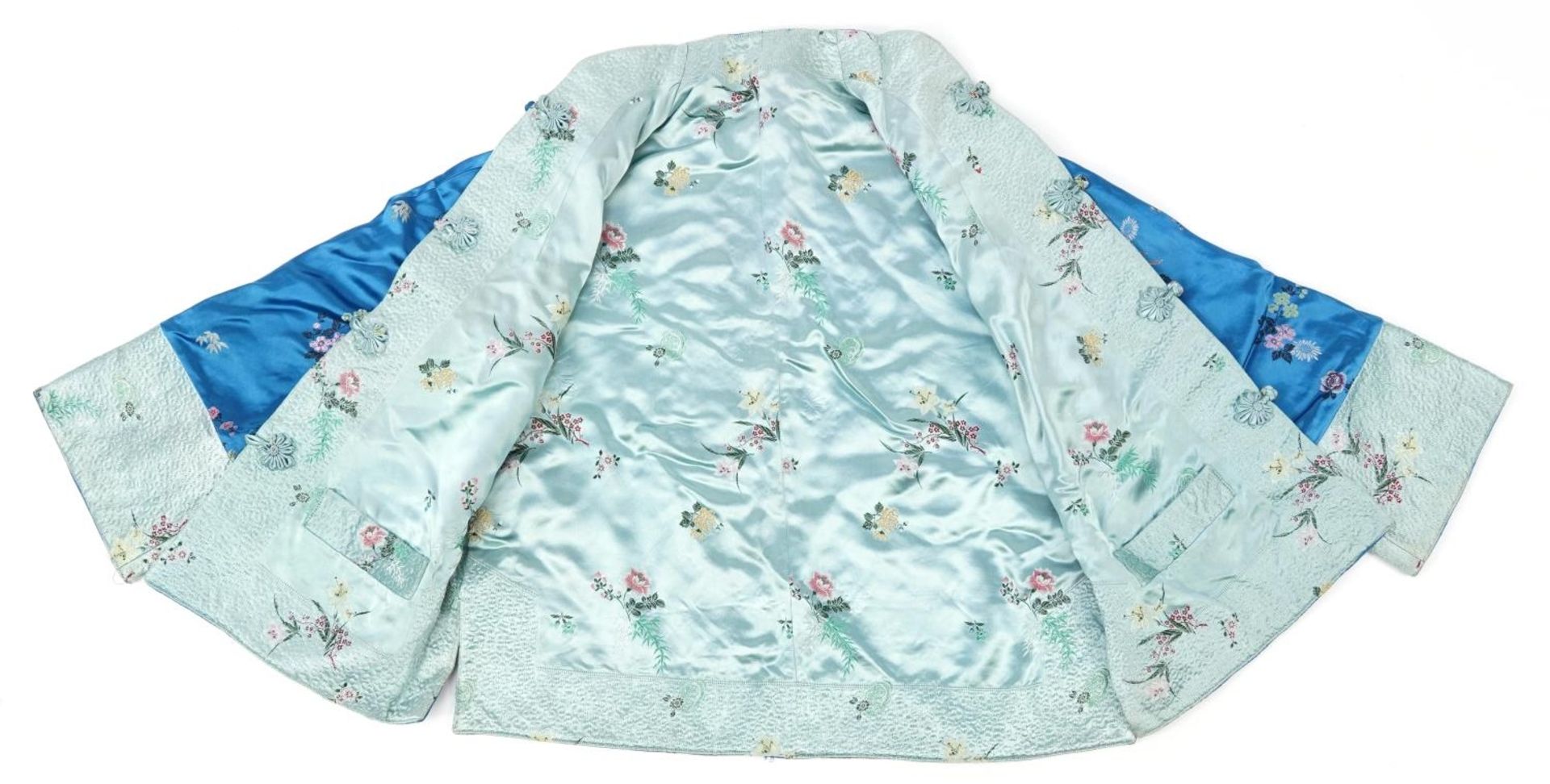 Chinese silk jacket decorated with flowers, 56cm high : For further information on this lot please - Image 2 of 3