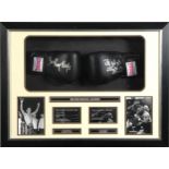 Boxing interest British boxing legends signed display including two gloves signed by Sir Henry