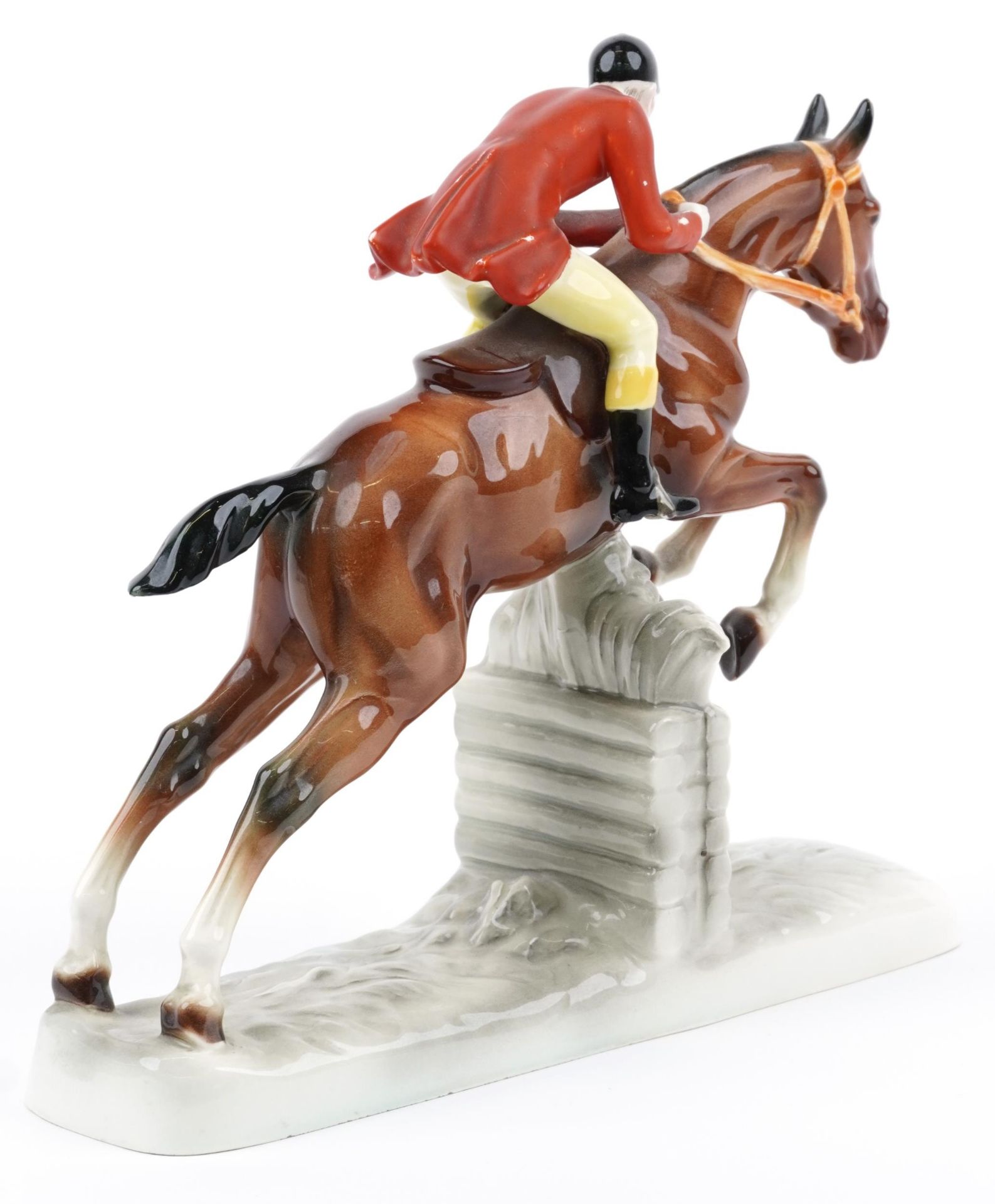 Katzhutte, German porcelain figure group of a jockey on horseback, 27cm in length : For further - Bild 2 aus 4