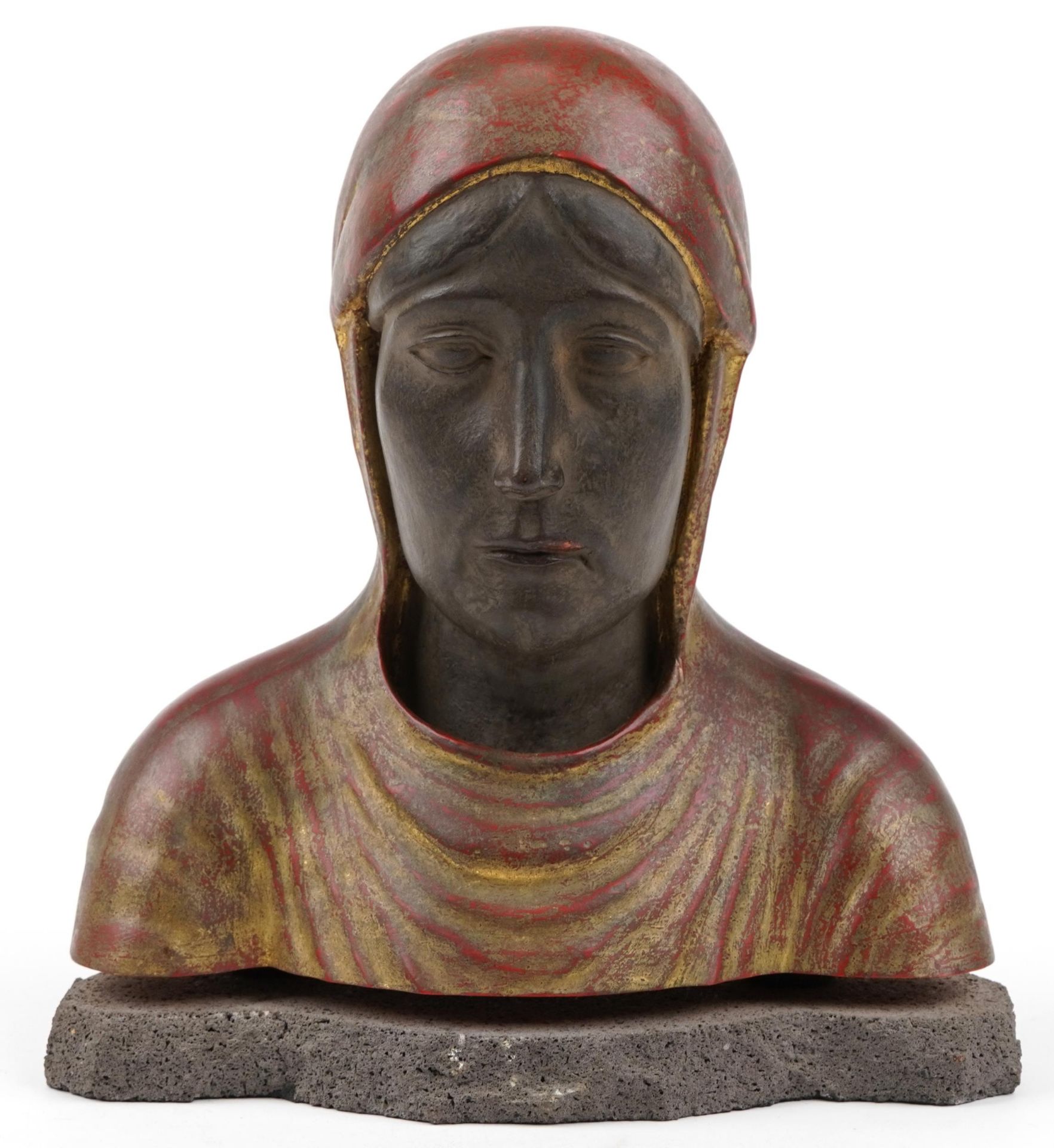 Gilt and lacquered style stylised bust of Madonna, 29cm high : For further information on this lot