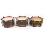 Three vintage hand painted copper and brass Boy's Brigade drums, 40cm in diameter : For further