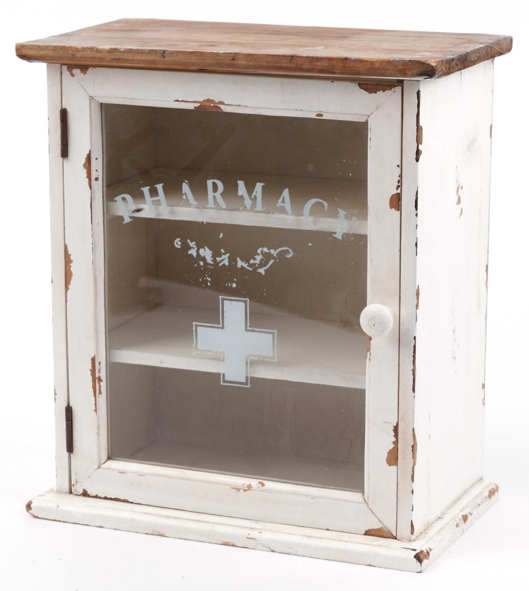 Industrial painted pine pharmacy apothecary cabinet, 36cm H x 32cm W x 18cm D : For further