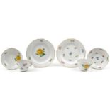 Meissen, German porcelain hand painted with flowers including roses and forget-me-nots comprising
