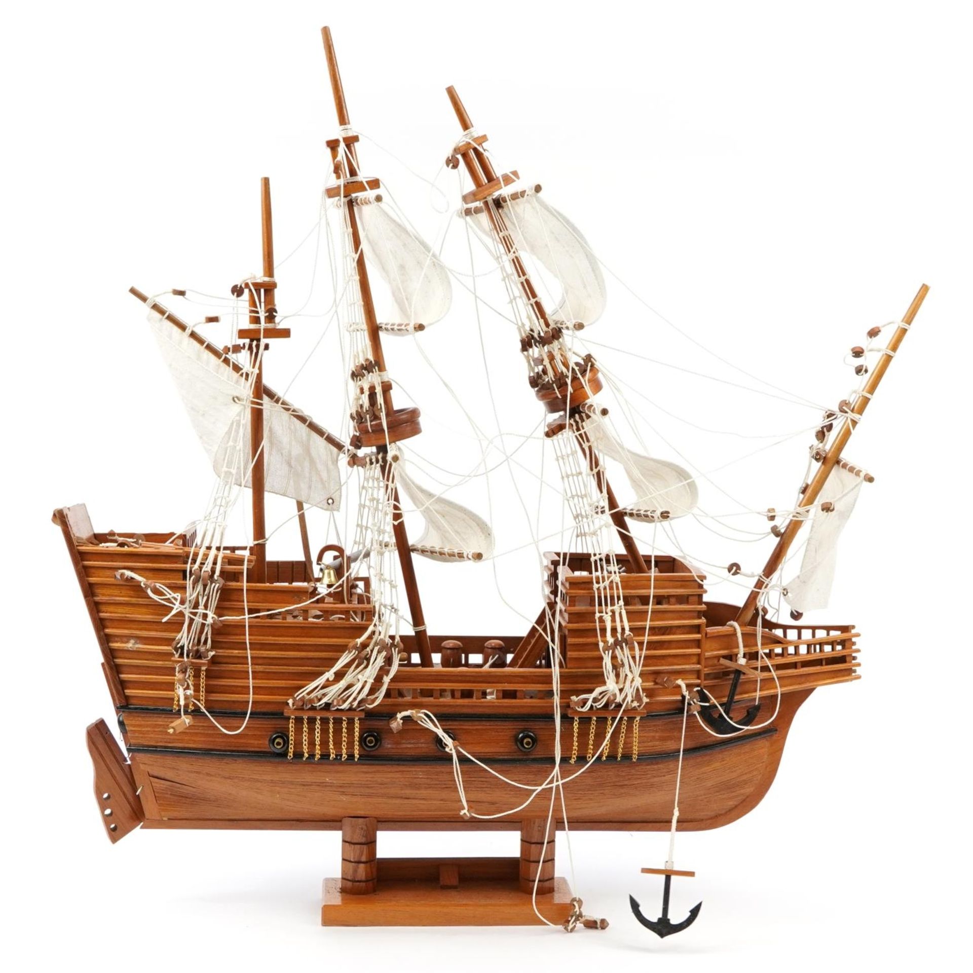 Large hand built wooden model of The Mayflower, 87cm high : For further information on this lot - Image 3 of 3