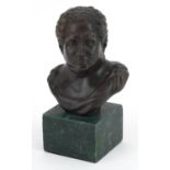 Patinated bronze bust of a Roman emperor raised on a square marble base, 14cm high : For further