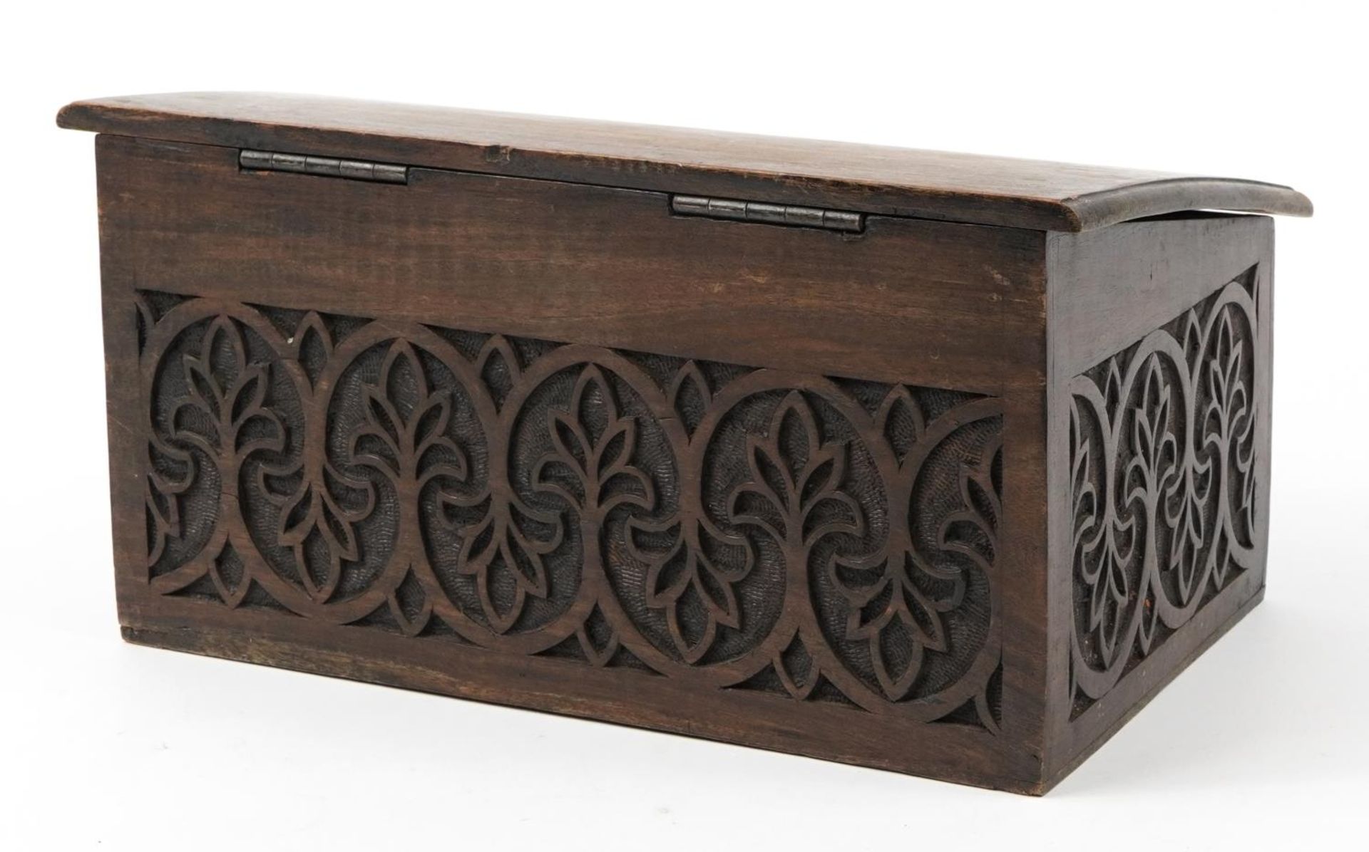 Hardwood bible box carved with flowers, 23cm H x 43.5cm W x 26cm D : For further information on this - Image 3 of 4