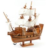 Large hand built wooden model of The Mayflower, 87cm high : For further information on this lot