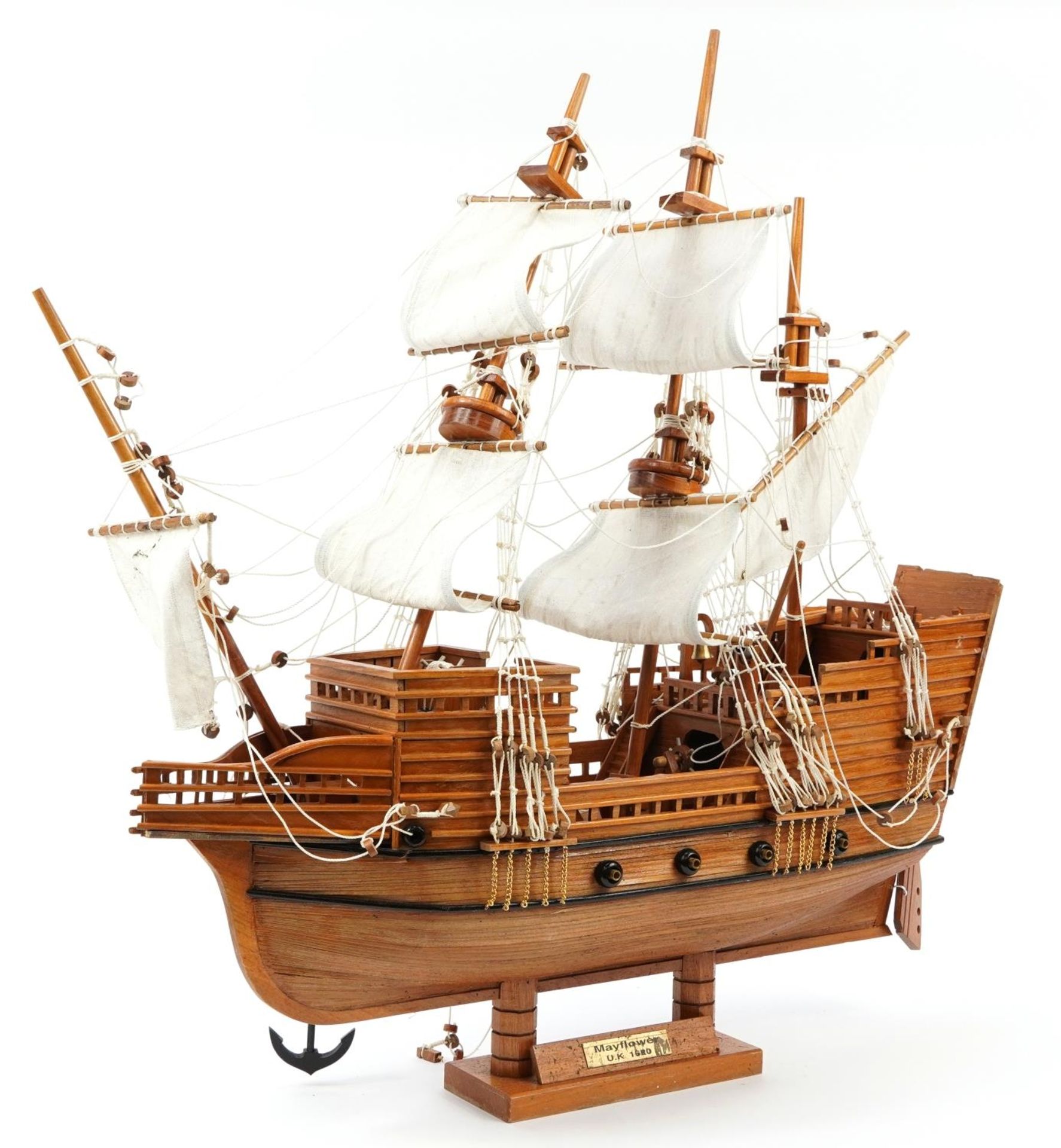 Large hand built wooden model of The Mayflower, 87cm high : For further information on this lot