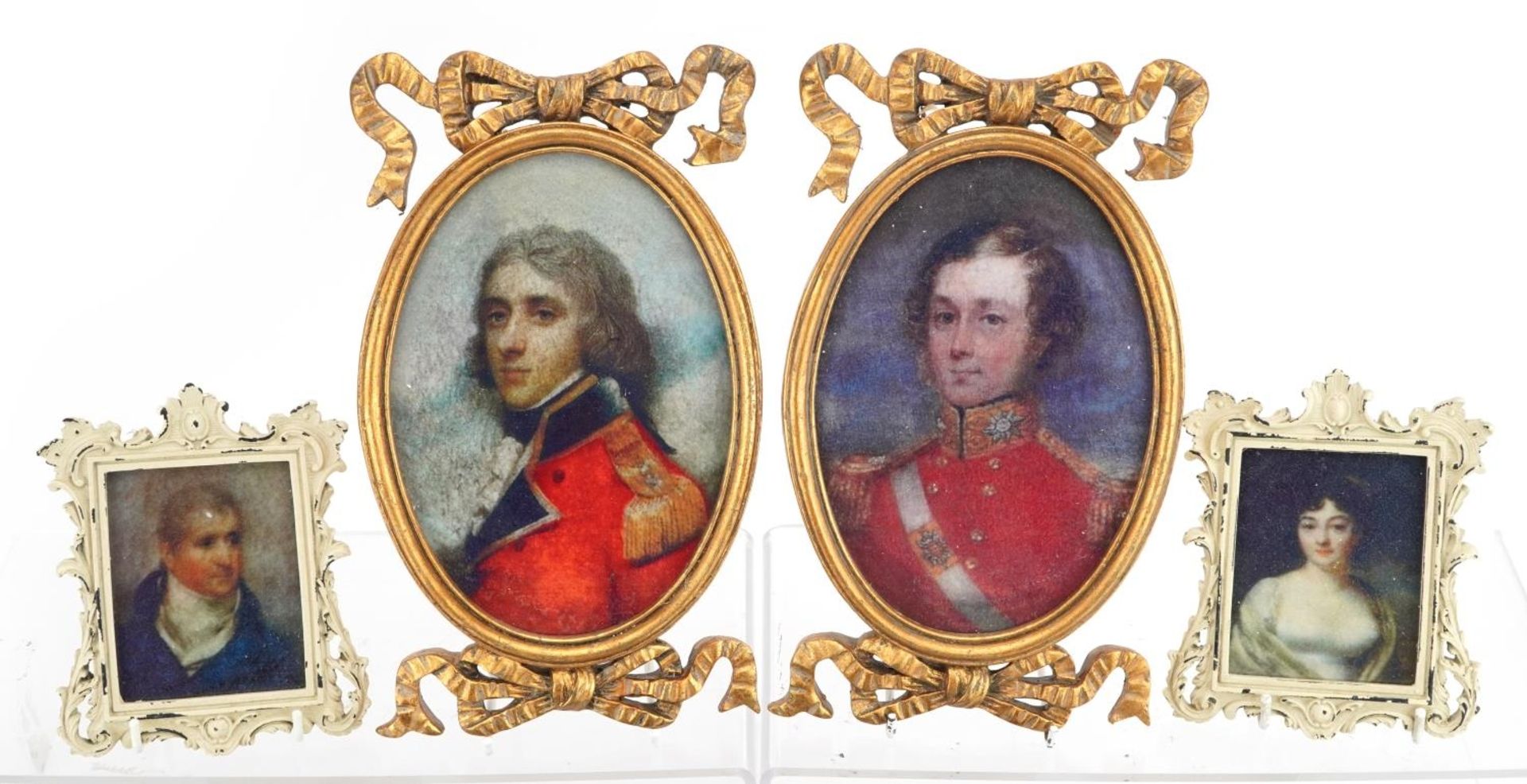 Four pairs of framed portrait miniatures including gentlemen in military dress, the largest - Bild 2 aus 5