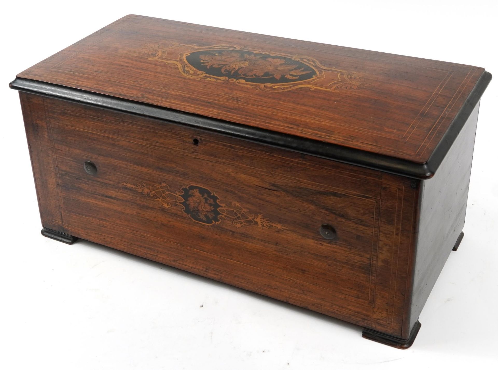 19th century French inlaid rosewood music box with nine bells playing on a thirteen inch brass - Image 3 of 4