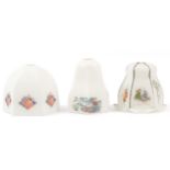 Three vintage glass lightshades decorated in the Chinoiserie manner with landscapes, figures and
