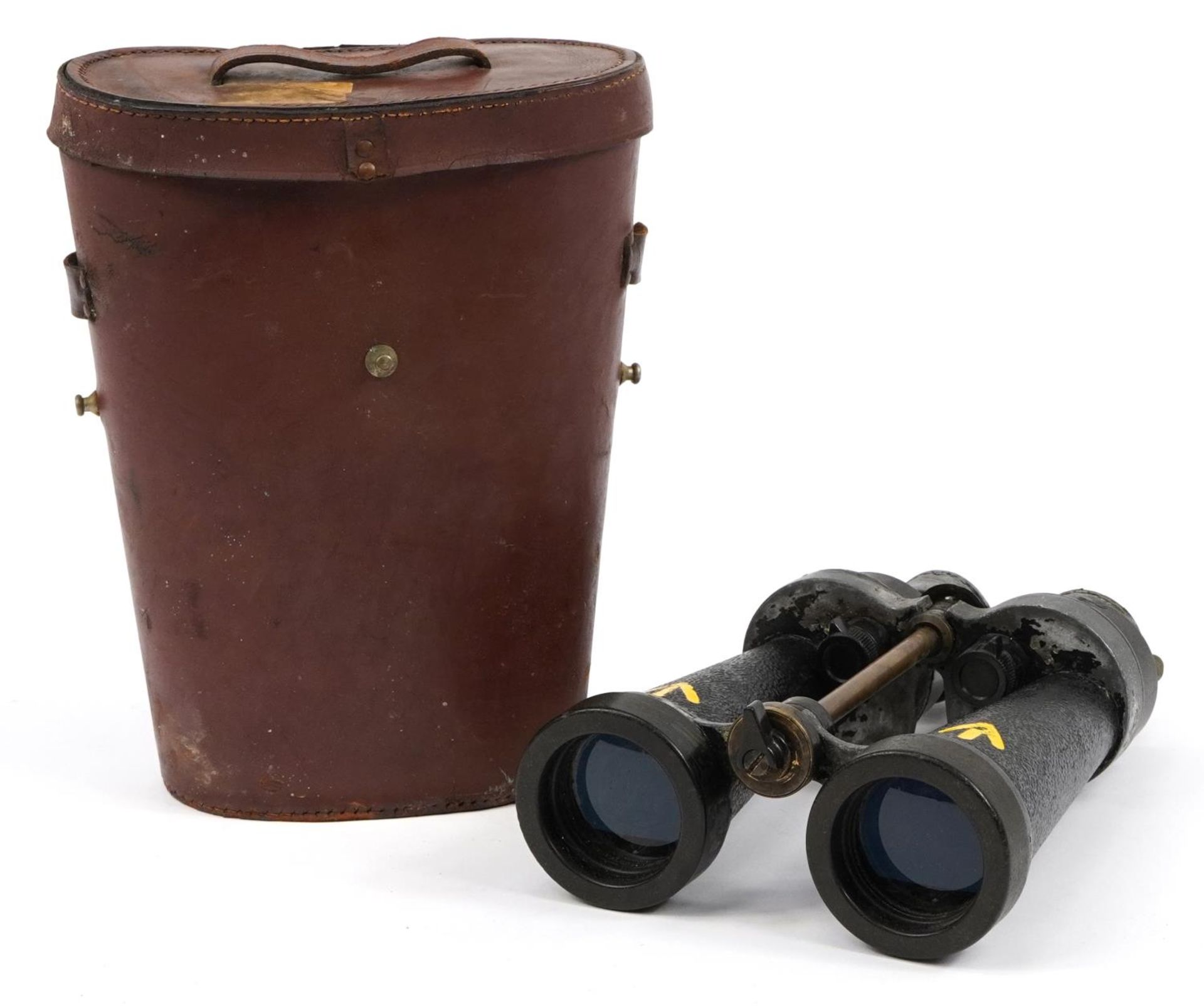 Barr & Stroud, pair of British military interest binoculars with leather case, serial number