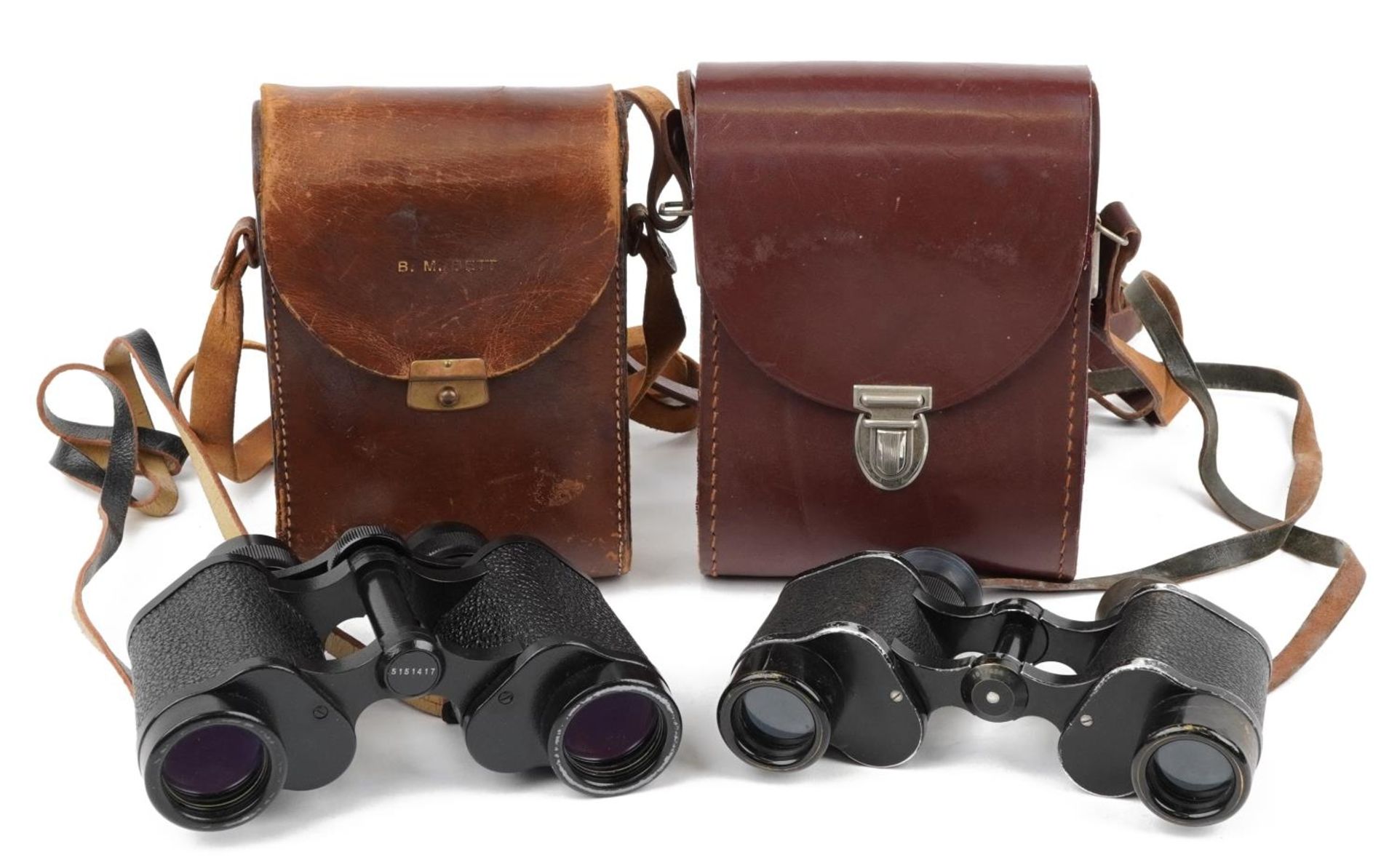 Two pairs of Carl Zeiss Jena binoculars with cases comprising Telex 6 x 24 and Jenoptem 8 x 30 : For