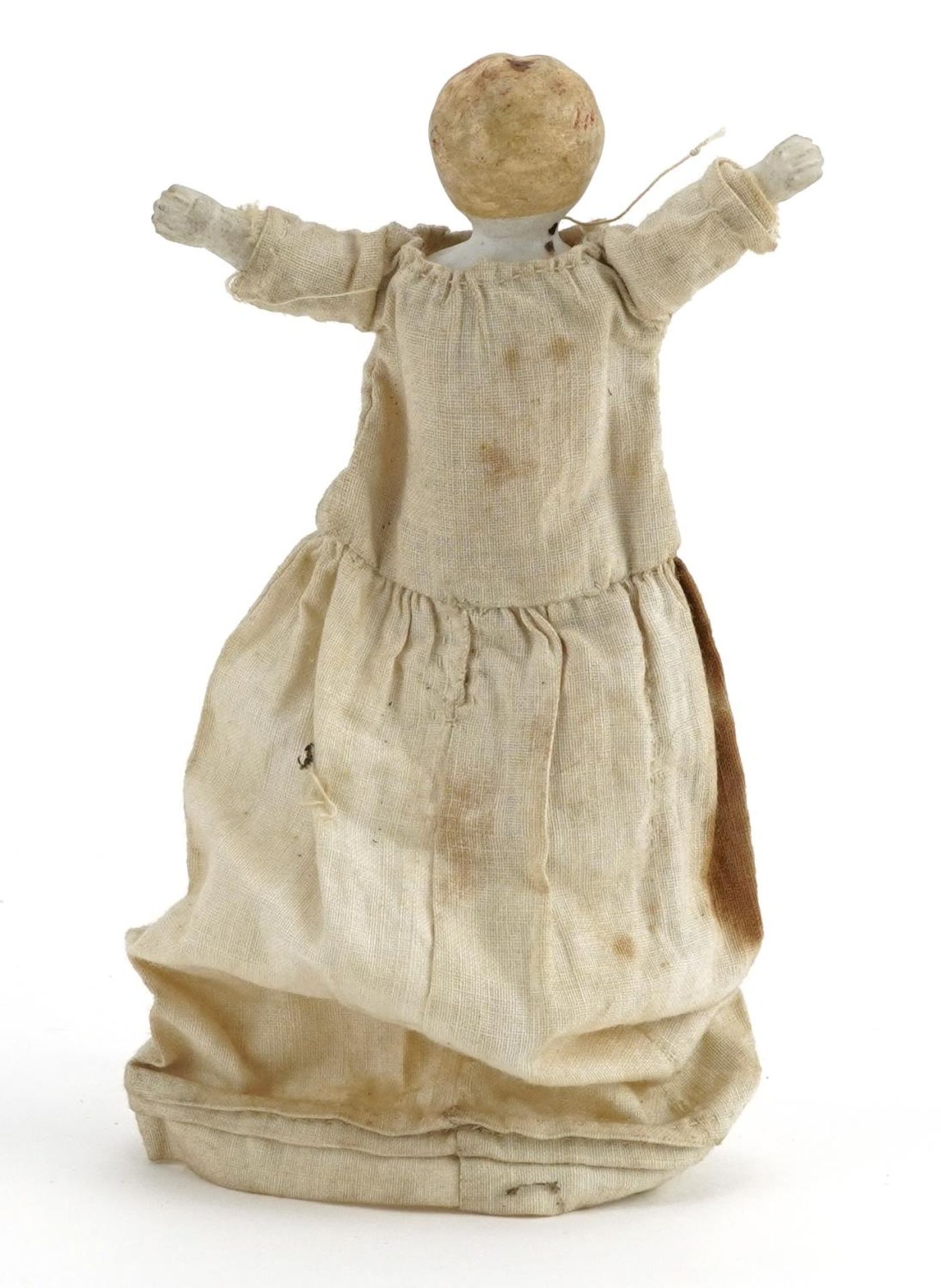 19th century bisque headed doll with cloth body, 12cm high : For further information on this lot - Image 2 of 3